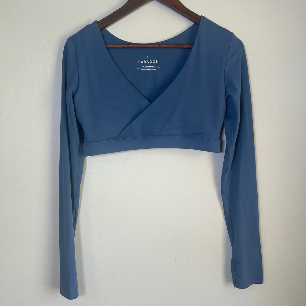Paragon Wrap Front Long Sleeve Athletic Crop Top Size Large Slate Blue